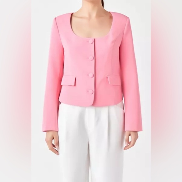 NWT Endless Rose Woman’s Scoop Neck U Button Pink Blazer Top Jacket Size Medium - Picture 1 of 12